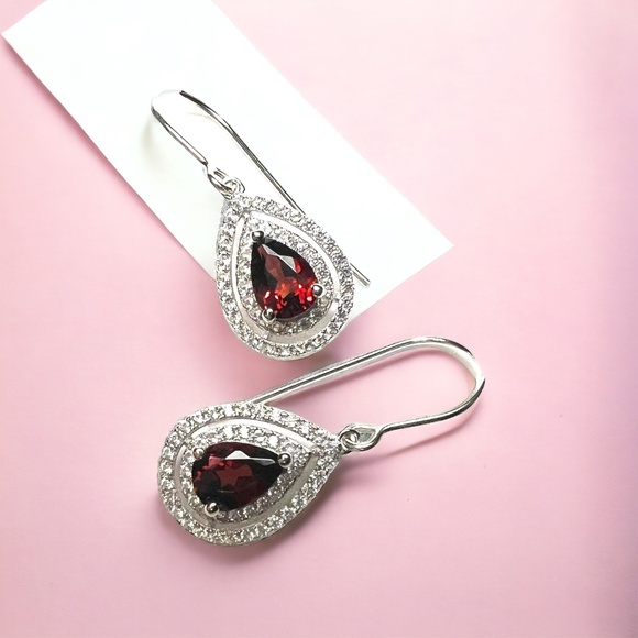 Sparkling Natural Earth Mined Garnet Earrings Sterling Silver 925 , Handmade - Picture 3 of 7